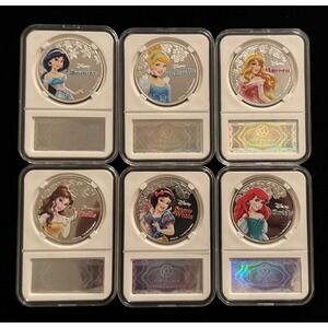 Disney Princess 2020 Full 6 Piece Coin Set Silver PLATED NOT SOLID SILVER